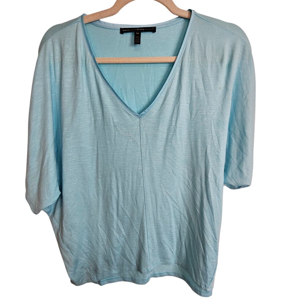 White House Black Market Top V Neck Top Women XS Blue Dolman Sleeve Top Casual